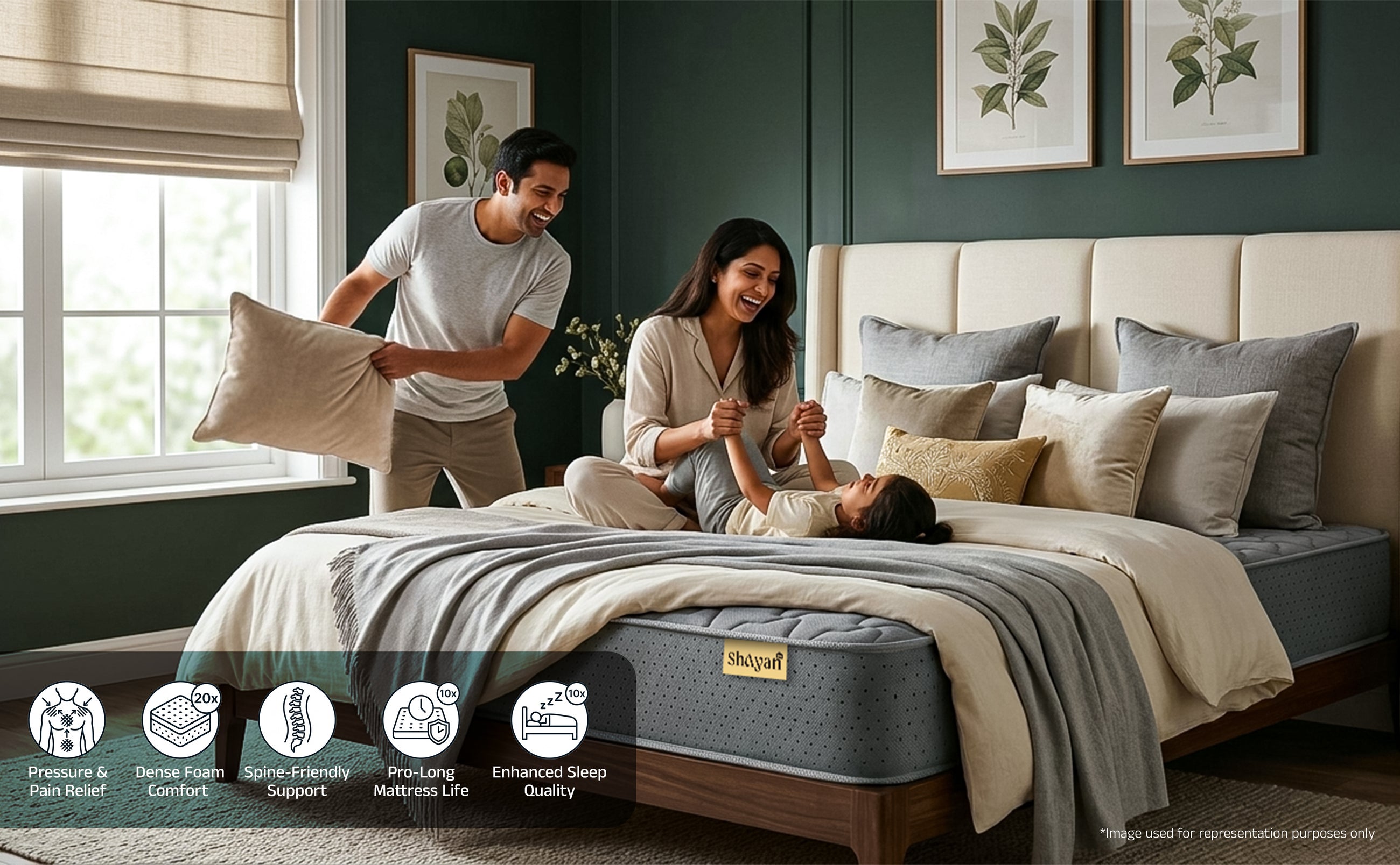 Pressure relief, dense foam comfort, spine-friendly support, long mattress life